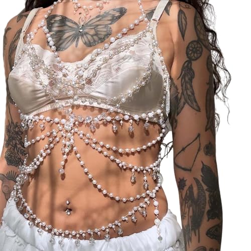 THINCAN Handgefertigte Verstellbare Schulter Halskette Vielseitige Imitation Perlen Körperketten Party Verschleißzubehör Hochzeit Schmuck Schmuck von THINCAN