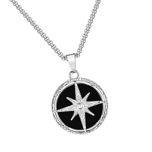 THINCAN Herren Spiritueller Schmuck Runde Anhänger Halskette Edelstahl Textur Geburtstagsgeschenk Für Valentine Dad Freund Star Anhänger Halskette von THINCAN