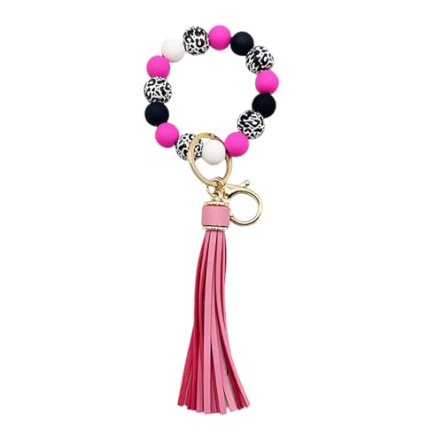 THINCAN Holzperlen Armband Schlüsselbund Stylish Armband Schlüssel Schmuck Mit PU Tassels Bag Accessoires Für Passende Mode Look Perlen Keychain THINCAN Holzperlen Armband Schlüsselbund Stylish Armband Schlüssel Schmuck Mit PU Tassels Bag Accessoires Für Passende Mode Look Perlen Keychain von THINCAN