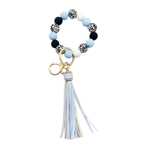 THINCAN Holzperlen Armband Schlüsselbund Stylish Armband Schlüssel Schmuck Mit PU Tassels Bag Accessoires Für Passende Mode Look Perlen Keychain von THINCAN