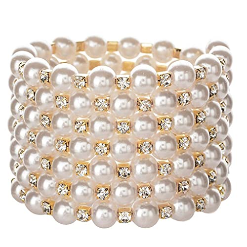 THINCAN Künstliches Perlenarmband 7 Zeilen Perle Elastisches Armband Multilayer Elastizität Für Hochzeit Schmuck Mehrschichtarmbänder Für Frauen von THINCAN