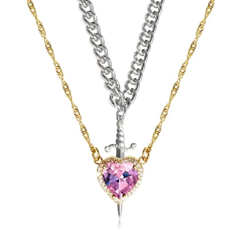 THINCAN Legierung Halskette Mit Strasssteinen Herz Und Schwerter Verstellbarer Kettenlänge Neckchain Stylish Valentinstag Schmuck von THINCAN