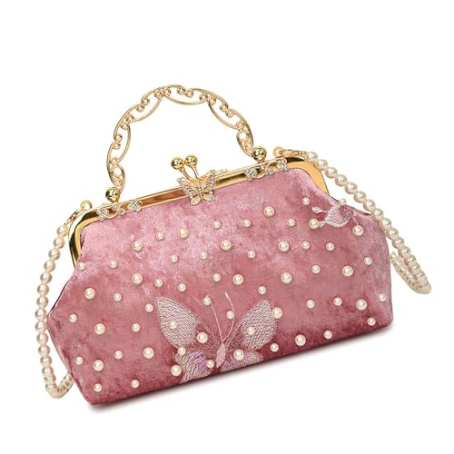 THINCAN Luxus Perlen Beschnittene Schmetterlings Bestickte Handtasche Abendtasche Für Prom Event Mode Crossbody Geldbeutel Mit Kettengurt Elegante Bestickte Abendtasche von THINCAN