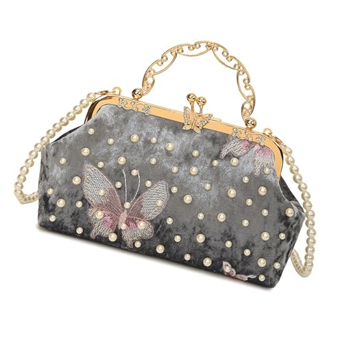 THINCAN Luxus Perlen Beschnittene Schmetterlings Bestickte Handtasche Abendtasche Für Prom Event Mode Crossbody Geldbeutel Mit Kettengurt Elegante Bestickte Abendtasche von THINCAN