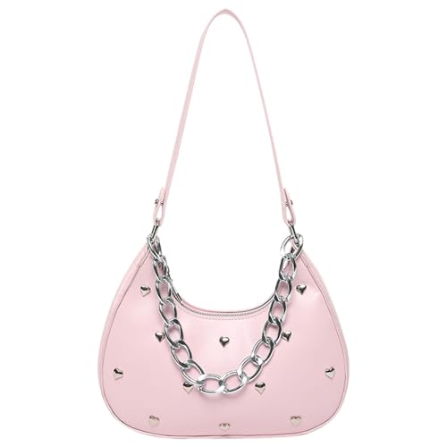 THINCAN Mode Averarm Bag PU Leder Umhängetaschen Nietpraxis Handtasche Für Frau Die Praktische Und Stile Modesasche Sucht von THINCAN