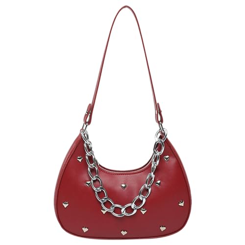 THINCAN Mode Averarm Bag PU Leder Umhängetaschen Nietpraxis Handtasche Für Frau Die Praktische Und Stile Modesasche Sucht von THINCAN