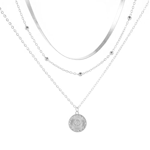 THINCAN Mode Frauen Halskette Multilayer Halskette Münze Charm Halskette Metallperlen Halskette Legierung Textur Für Die Tägliche Party von THINCAN
