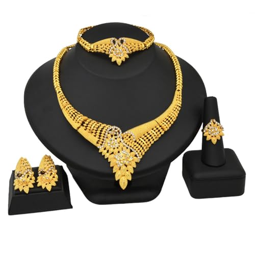THINCAN Mode Hochzeits Accessoire Set Für Frauen Mit Wassertropfen Designs Halskette Und Komfort Clip Ohrringe Set von THINCAN