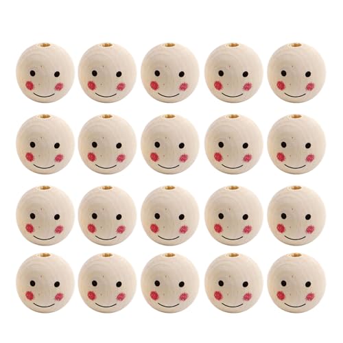 THINCAN Packung Mit 20 Umweltfreundlichen Holzperlen Verspielte Lächelnde Designs Runde Perlen Holz Locker Perfekt Für Schmuckprojekte Runde von THINCAN
