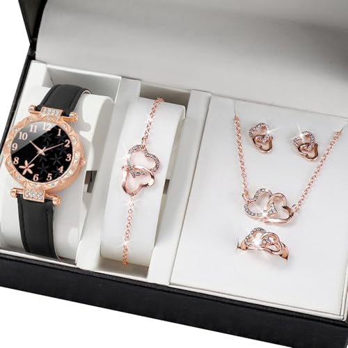 THINCAN Passende Uhrenschmuck Set Halskette Armband Ringe Ohrringe Moderne Legierungszubehör Schmetterlingsbethema Alloy Fashion Set Women Mode Schmuck von THINCAN