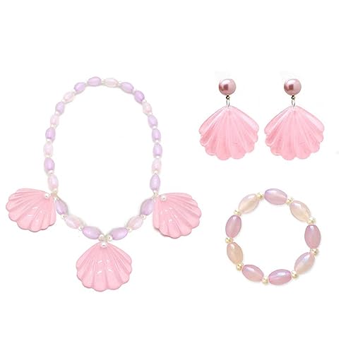 THINCAN Prinzessin Kostüm Schmuckset Muscheln Halskette Ohrringe Armbänder Für Kinder Mädchen Kinder Lustige Muscheln Halskette Kostüm von THINCAN