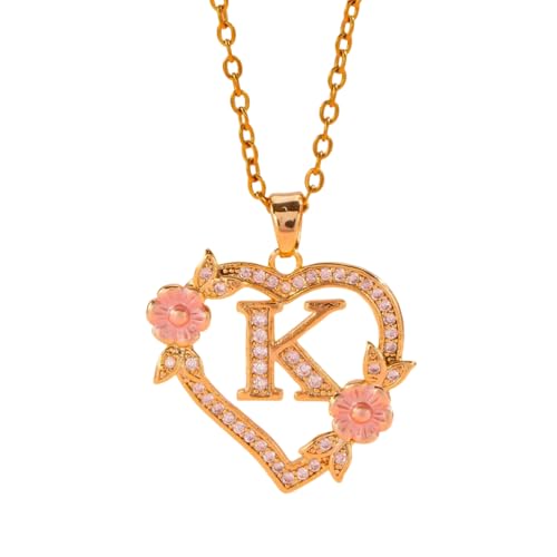 THINCAN Romantik Blumen Anfängliche Anhänger Halskette Messingkette Zauberer Cutout Herz Charme Mode Schmuck Geschenk Mode Layering Halskette Accessoire von THINCAN