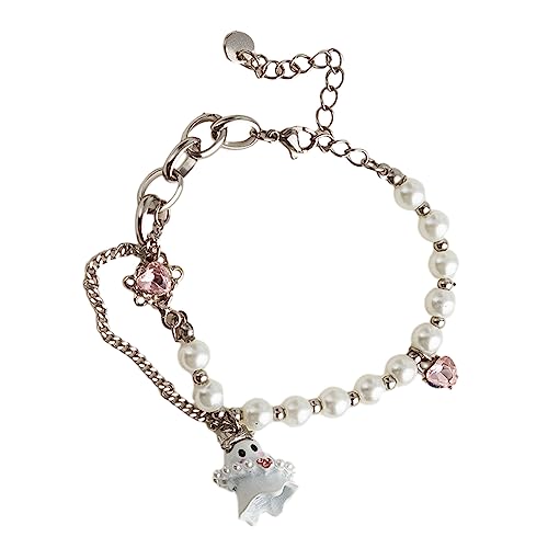THINCAN Schwarz Weißer Perlen Specter Armbänder Kalte Hip Hop Trend Schloss Anhänger Süßes Temperament Verstellbarer Schmuck Schwarz Weiße Perlen Armbänder von THINCAN