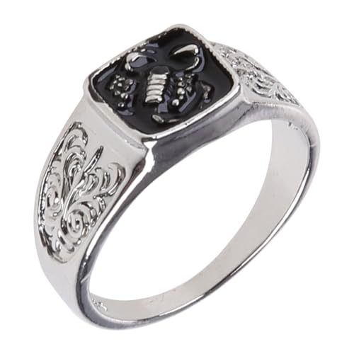THINCAN Scor Pion Gravierte Ringe Für Männer Statement Band Breit Klobig Quadratisch Vintage Middle Tail Silber Plattiert von THINCAN