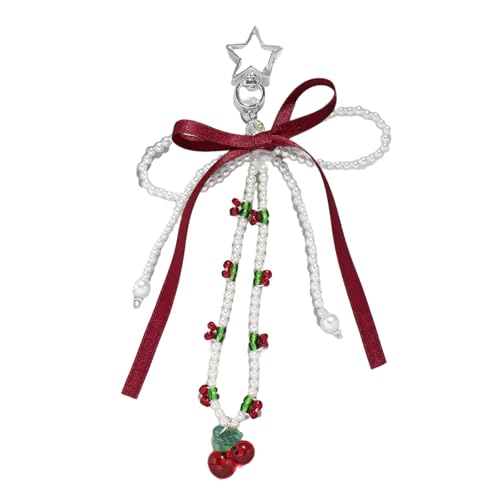 THINCAN Stilvolle Kunstperlen Kirschen Schlüsselbund Tragbare Perlen Kirschen Schlüsselbund Stylish Bowknot Schlüsselringe Für Modeliebhaber Dekorative Schlüsselringe von THINCAN