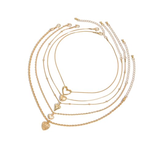 THINCAN Stilvoller Stapelbarer Herzheizkette Set Mehrschicht Schlangekettenkette Goldschmuck Für Lässige Oder Formelle Outfits Herzheizjuwelier Set von THINCAN