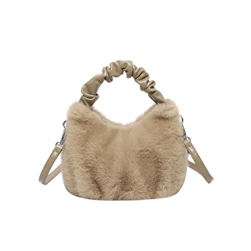 THINCAN Trendy Damen Winter Umhängetasche Mit Faltengriff Und Verstellbarem Riemen Pelziger Plüsch Crossbody Geldbörse Für Reisearbeit Faltengriff Satchel von THINCAN