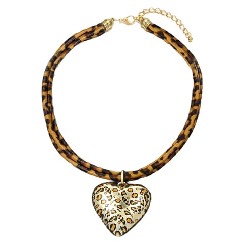 THINCAN Trendy Doppelschicht Herzanhänger Halskette Mit Verstellbarer Leopardendruckkabel Vintage Styles Heckkettenschmuck Für Frauen Verstellbare Länge Halskette von THINCAN