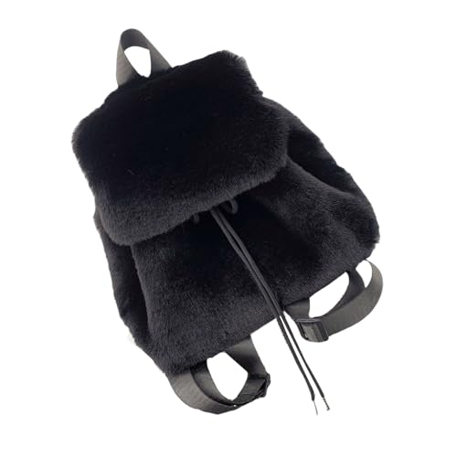 THINCAN Trendy Weich Pelziger Plüschiger Warmer Rucksack Fuzzy Klappenbezier Umhängetasche Mit Kordelstring Für Frauen Und Mädchen Täglich Verwenden von THINCAN