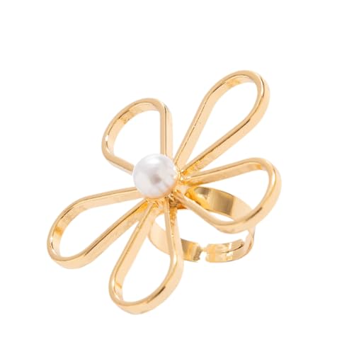 THINCAN Verstellbare Perlen Knöchel Ringe Gold Ton Hohl Gefiederte Ringe Fingerschmuck Für Frauen Mädchen Offener Blumenfinger von THINCAN