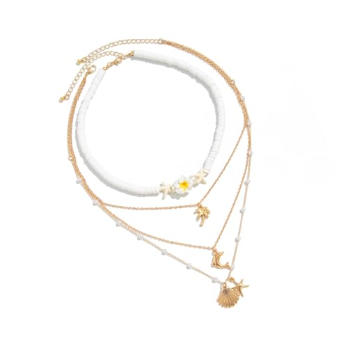 THINCAN Verstellbare Weiche Keramikperlen Halskette Für Frauen Leichte Mehrschichtige Nackenkette Natürlicher Strand Schmuck Urlaub Halskette von THINCAN