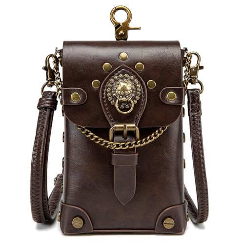 THINCAN Vintage Punk Umhängetasche Für Mädchen Kostümmuster Ledertasche Crossbody Satchel Taillenbeutel Mit Verstellbarem Gurt PU Leder Geldbeutel von THINCAN