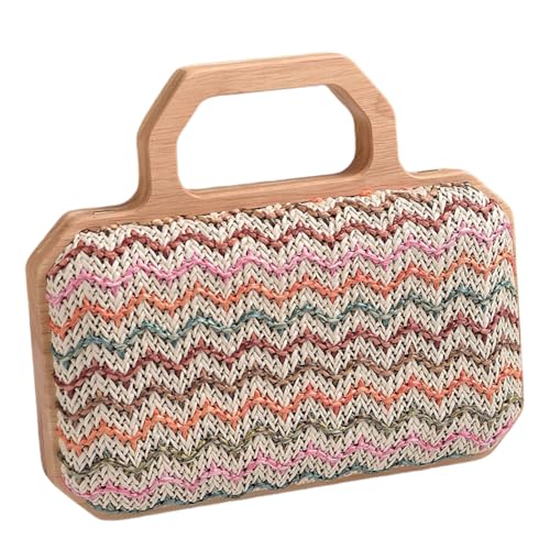 THINCAN Women Stroh Strandtasche Einfache Umhängetasche Crossbody Urlaub Stilvolle Boten Einkaufszeiten Dating Frauen Strand Stilvolle Schulter Stroh Crossbody Holzgriff Handtasche von THINCAN