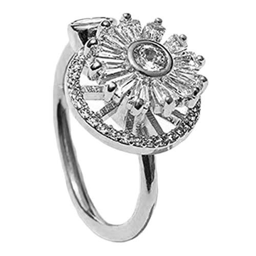 THINCAN Zappelspinner Ringe Für Frauen Kubikzirkonia Sonnenblumen Angstringe Rotatable Ringe Verstellbarer Beruhigender Sorge von THINCAN