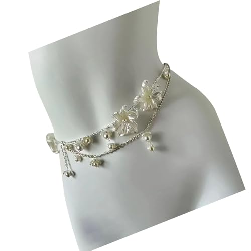 THINCAN Verstellbare Multi Stränge Perlen Körperketten Stapelbare Taille Schmuckzubehör Für Kleiderhemden Und Lässige Outfits Verstellbarer Metallic Pearls Gürtel von THINCAN