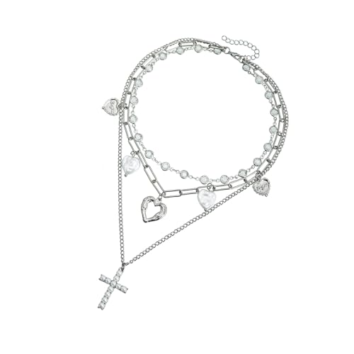 Vintage 2000er Crucifix Heart Charm Halskette Stylische Schlüsselbeutel Kette Schmuck Für Mädchen Nervös Süße Modische Statement Herz Und Kruzifix Anhänger Halskette von THINCAN