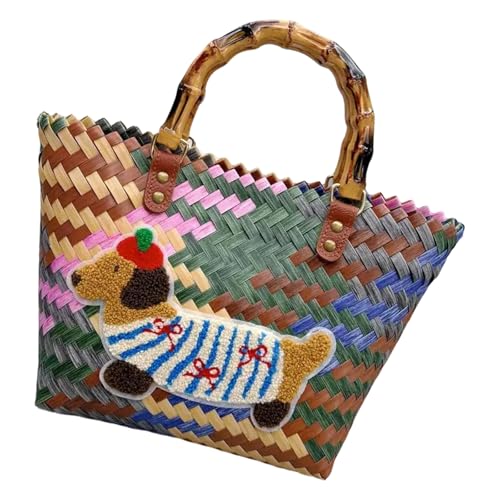 Vintage Styles Dackel Hundemuster Handtasche Multi Farbe Gewebtes Design Großer Kapazität Pendlertasche Für Frauen Einzigartige Designhandtasche von THINCAN