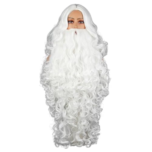 Weißer Weihnachtsmann Bart Und Perücke Set Weihnachten Old Man Realistic Hair Mit Bären Schnurrbart Weihnachten Cosplay Kostüm Requisiten Geschenke von THINCAN