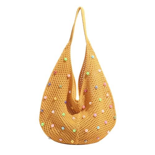Women Beach Bag Häkeln Umhängetasche Modehandtasche Mit Farbigen Perlen Ästhetischer Achselhöhle Für Reisen Frauen Strand Häkeln Unterarm Mode Handtasche Ästhetische Schulter von THINCAN