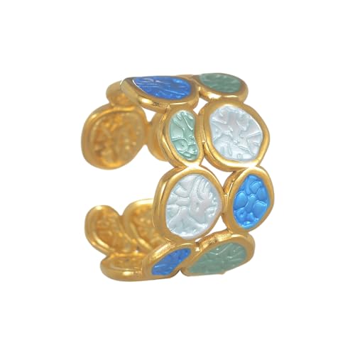 Zwei Abgestufte Unregelmäßige Kreise Offene Ringe Einstellbare Größe Eleganter Edelstahl Moderner Schmuck Für Tägliche Verschleiß Oder Party Modisch Zwei Töne Tropfen Ölring von THINCAN