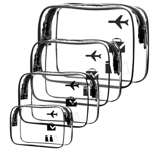 4 Stück Kosmetiktasche Durchsichtig, Flugzeug PVC Kulturtasche Transparent Wasserdicht Make-up Tasche für Familie, Männer un Frauen (Groß, Mittel, Plus Mittel, Klein) von THINTON