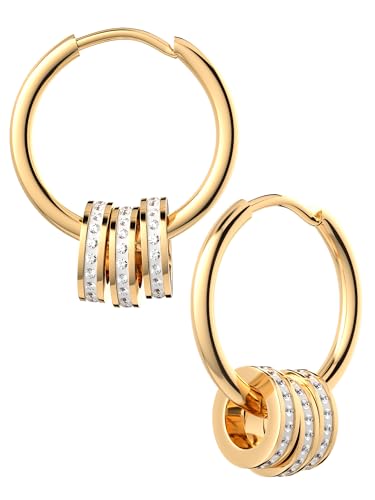 THIORA Damen Creolen - 'Bali Breeze' | Premium Edelstahl | Funkelnde Ohrringe Frauen | Glitzernde Zirkonia | Hoop (Gold) von THIORA