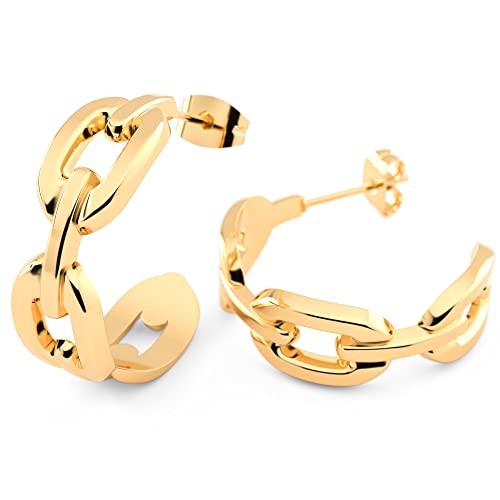 THIORA Kettenglieder Ohrringe Damen | Premium Edelstahl | Creolen Hoop | Ohrstecker | Statement Schmuck (Gold) von THIORA
