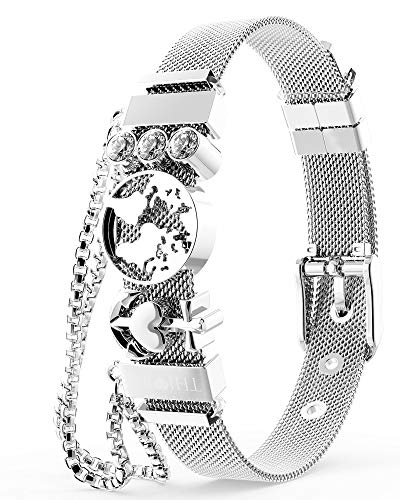 THIORA Damen Armband mit Anhängern | Premium Edelstahl | Weltkarte Anker Glitzer | Charmband | Geschenk (Summer Dream - Silber) von THIORA