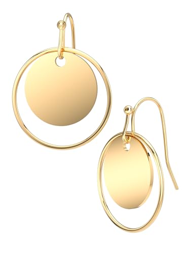 THIORA Plättchen Ohrringe Damen | Edelstahl | Minimalistisch Hängend | Ohrhänger Rund Kreis (Gold) von THIORA