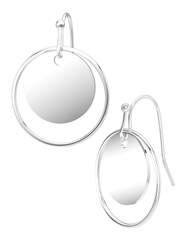 THIORA Plättchen Ohrringe Damen | Edelstahl | Minimalistisch Hängend | Ohrhänger Rund Kreis (Silber) von THIORA