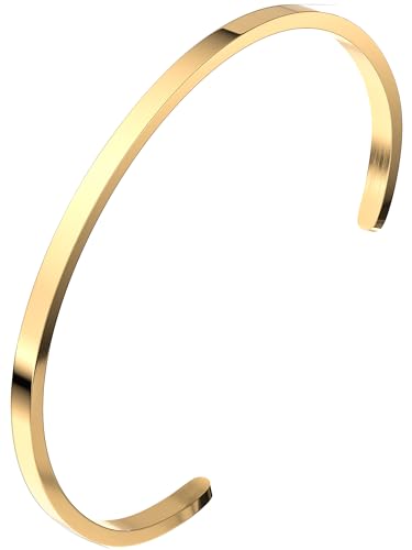 THIORA Armreif Damen & Herren | Premium Edelstahl Armband | Pärchen Partner Armband | Flexible Größe | Geschenk (Ohne Gravur - Gold) von THIORA