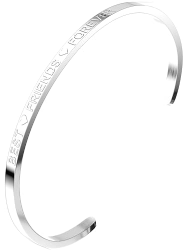 THIORA BFF Armreif Damen | Premium Edelstahl Armband | Beste Freundin Geschenk | Flexible Größe | Geschenk für Frauen (Best Friends Forever - Silber) von THIORA