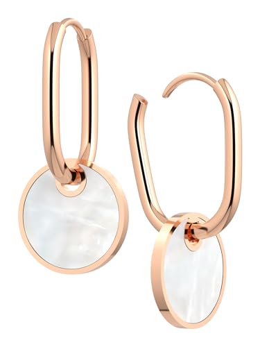 THIORA 'Pearl Oasis' Creolen Roségold Damen | Echte Perlmutt Plättchen | Premium Edelstahl Ohrringe | Zarte Eleganz, Geschenk mit Herz von THIORA