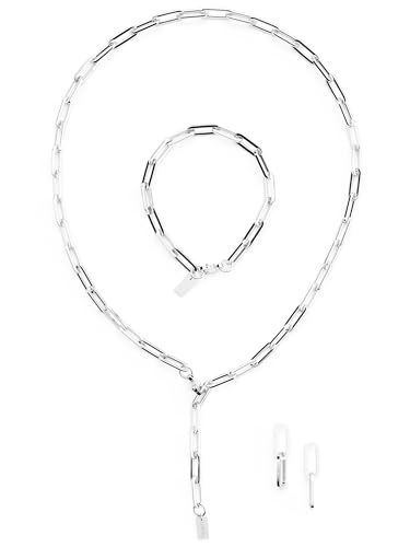 THIORA 'Island Links' Gliederketten Set Silber Damen | Edelstahl Gliederkette Schmuckset | Variable Länge Schmuckset von THIORA