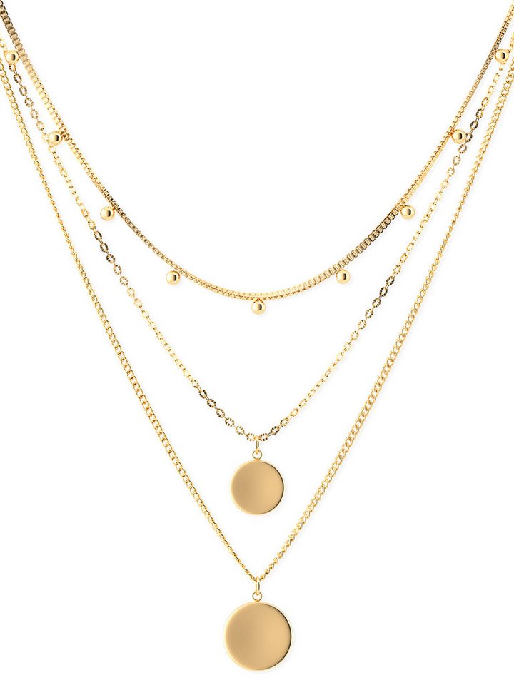 THIORA Ketten-Set Halskette „Capri Coin“ – Dreireihig, Layering, Edelstahl, Verstellbar, dreireihig, Layering-Look, verstellbar, wasserfest, hypoallergen von THIORA