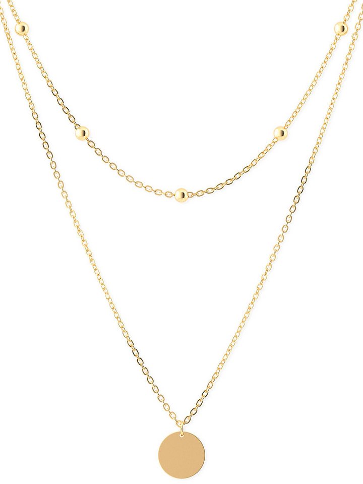 THIORA Ketten-Set Halskette „Palma Disc“, Doppelreihig, Layering, Edelstahl, 37–42 cm, zweireihig, mit Plättchen-Anhänger, wasserfest, hypoallergen von THIORA