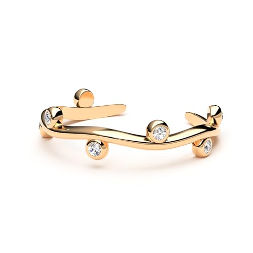 THIORA Ring Damen - 'Lagoon' | Premium Edelstahl | Wellenform mit Steinchen| Flexible Größe | Zirkonia | Finger Schmuck | Wellen (Gold) von THIORA