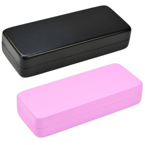THIVENNY 2 Stücke Brillenetui,Brillenetui Hardcase PU Leder Schwarz und Rosa, Brillenhülle für Damen Herren,Brillen Etui Hart Glasses Case,Sonnenbrillen Etui von THIVENNY