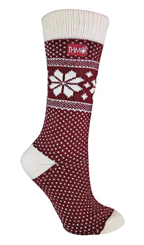 THMO - Damen Warm Thermo Vintage Gestrickt Wolle Norwegersocken | Wollsocken (37/42, 39 Fairisle Red / Cream) von THMO