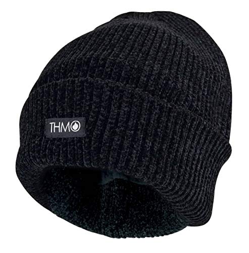 THMO - Damen Winter Warm Strick Mütze Beanie mit Thinsulate 3M 40 Gram Gefüttert (One Size, Black) von THMO